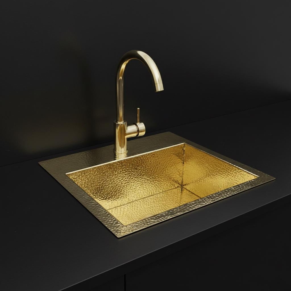 Handmade Square Brass Basin – Hammered Unlacquered Brass Undermount or Drop-In Kitchen, Bar or Prep Sink