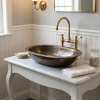 Handmade Oval Brass Vessel Basin – Hammered Antique Finish Bathroom Wash Bowl for Vanity Countertop