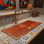Handmade Rectangular Hammered Copper Trough Sink Solid Metal Basin for Bar and Side Kitchens