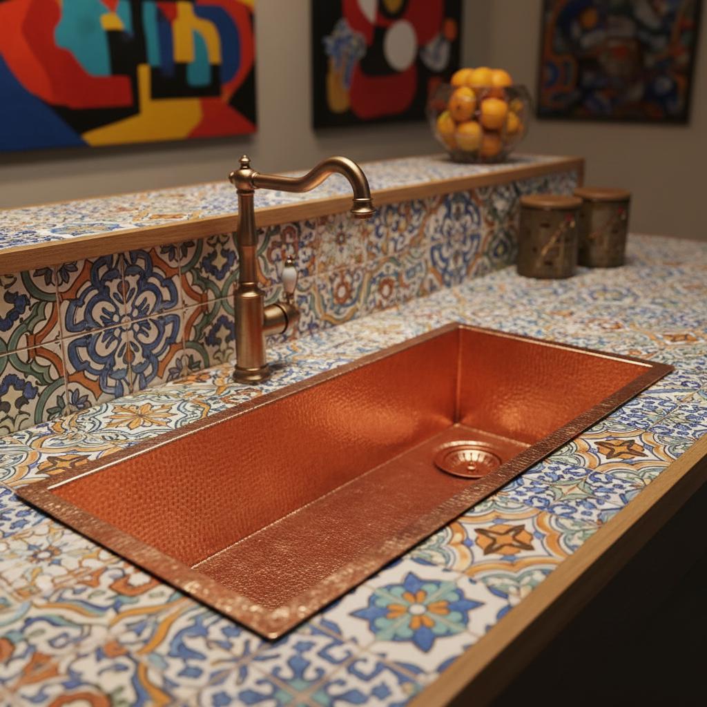 Handmade Rectangular Hammered Copper Trough Sink Solid Metal Basin for Bar and Side Kitchens