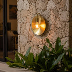 Unlacquered Brass Wall Light – Helios Inspired Round Backplate Sconce with Exposed Bulb
