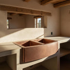 Handmade Solid Copper Double Bowl Farmhouse Sink with Hammered Apron Front for Modern Kitchens