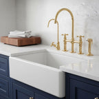 Unlacquered Brass Bridge Kitchen Faucet – Solid Brass Farmhouse Tap with Sprayer
