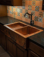 Copper Farmhouse Kitchen Sink – Double Basin Apron Front Workstation with Hammered Texture
