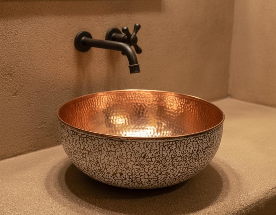 Handmade White Crackle Patina Copper Vessel Sink with Hammered Interior for Stylish Luxury Bathrooms