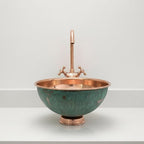 Handmade Turquoise Patina Copper Vessel Sink with Faucet for Luxury Bathroom Vanity Decor