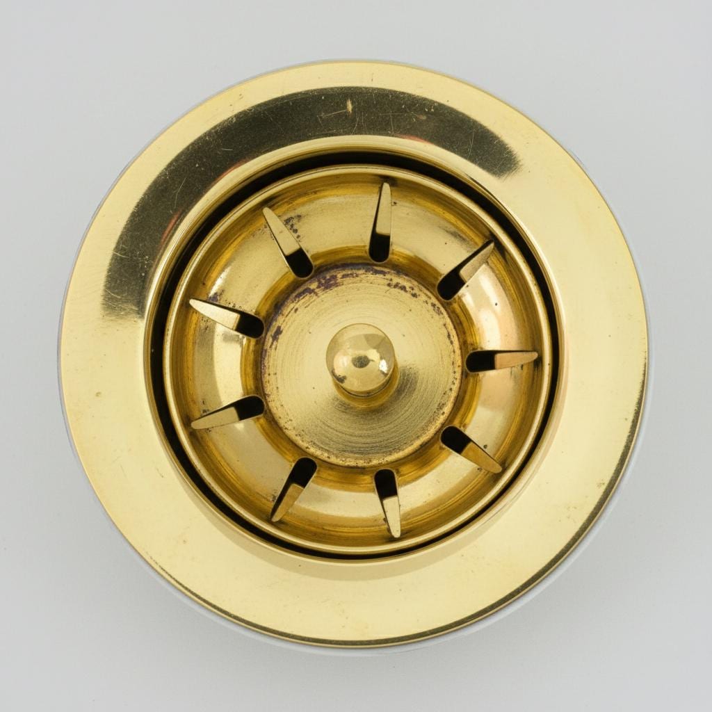 Solid Brass Strainer Drain for Bathroom Basin, Round Sink Waste Clicker Drain, Unlacquered Brass Vanity Drain