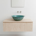 Handmade Round Verdigris Copper Vessel Sink with Green Patina Hammered Finish for Bathroom Vanity