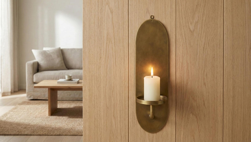 Handmade Solid Brass Wall Candle Holder Minimalist Modern Wall-Mount Sconce Decor