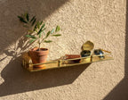 Handmade Hammered Brass Wall Shelf with Decorative Mounts for Luxury Bathrooms