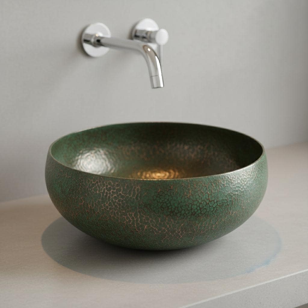 Handcrafted Verdigris Copper Vessel Basin Round Patina Bathroom Washbowl Countertop Mount