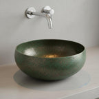Handcrafted Verdigris Copper Vessel Basin Round Patina Bathroom Washbowl Countertop Mount