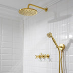 Unlacquered Solid Brass Ceiling Shower System – Complete Handcrafted Bathroom Set with Rain Head, Handheld & Mixer