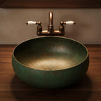 Handcrafted Verdigris Copper Vessel Basin Round Patina Bathroom Washbowl Countertop Mount
