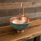 Handmade Turquoise Patina Copper Vessel Sink with Faucet for Luxury Bathroom Vanity Decor