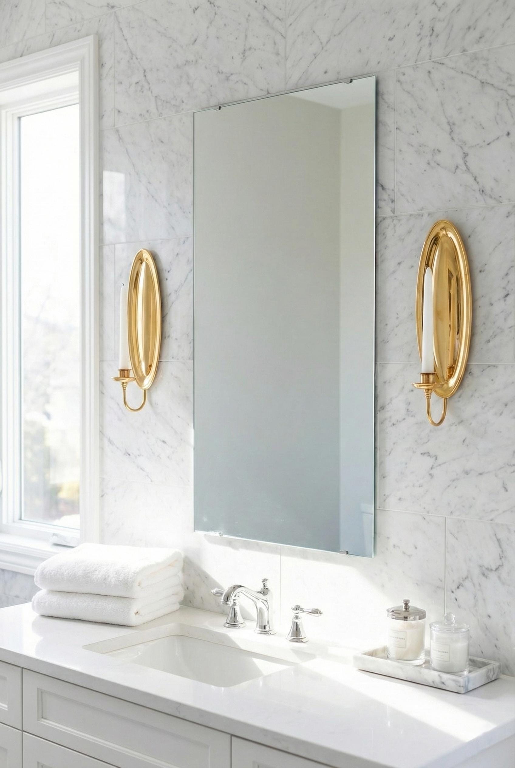 Pair of Unlacquered Solid Brass Wall Candle Holders, Handmade Vintage Sconce Decor