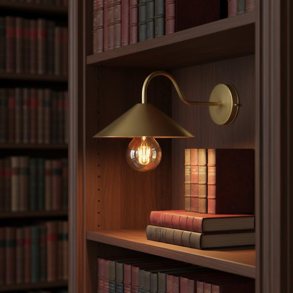 Unlacquered Brass Wall Light – Handmade Cone Shade Sconce with Curved Arm for Outdoor & Indoor