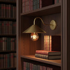 Unlacquered Brass Wall Light – Handmade Cone Shade Sconce with Curved Arm for Outdoor & Indoor