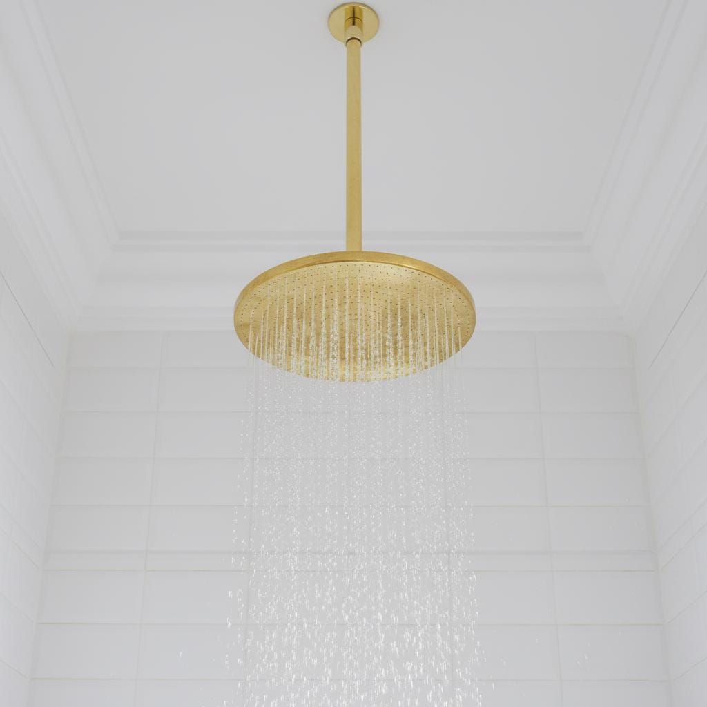 Unlacquered Solid Brass Ceiling Shower System – Complete Handcrafted Bathroom Set with Rain Head, Handheld & Mixer