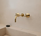 Unlacquered Brass Wall-Mount Faucet – Handmade Solid Brass Modern Cross Handle Bathroom Tap