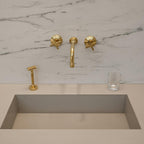 Unlacquered Solid Brass Wall Mount Faucet – Handmade Cross Handle Bathroom Mixer Or Bar Sink