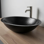 Handmade Hammered Oval Vessel Sink Solid Copper Basin with Matte Black Finish for Elegant Luxury Interiors