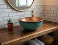 Handmade Turquoise Patina Copper Vessel Sink with Hammered Interior for Modern Bathroom Vanity Decor