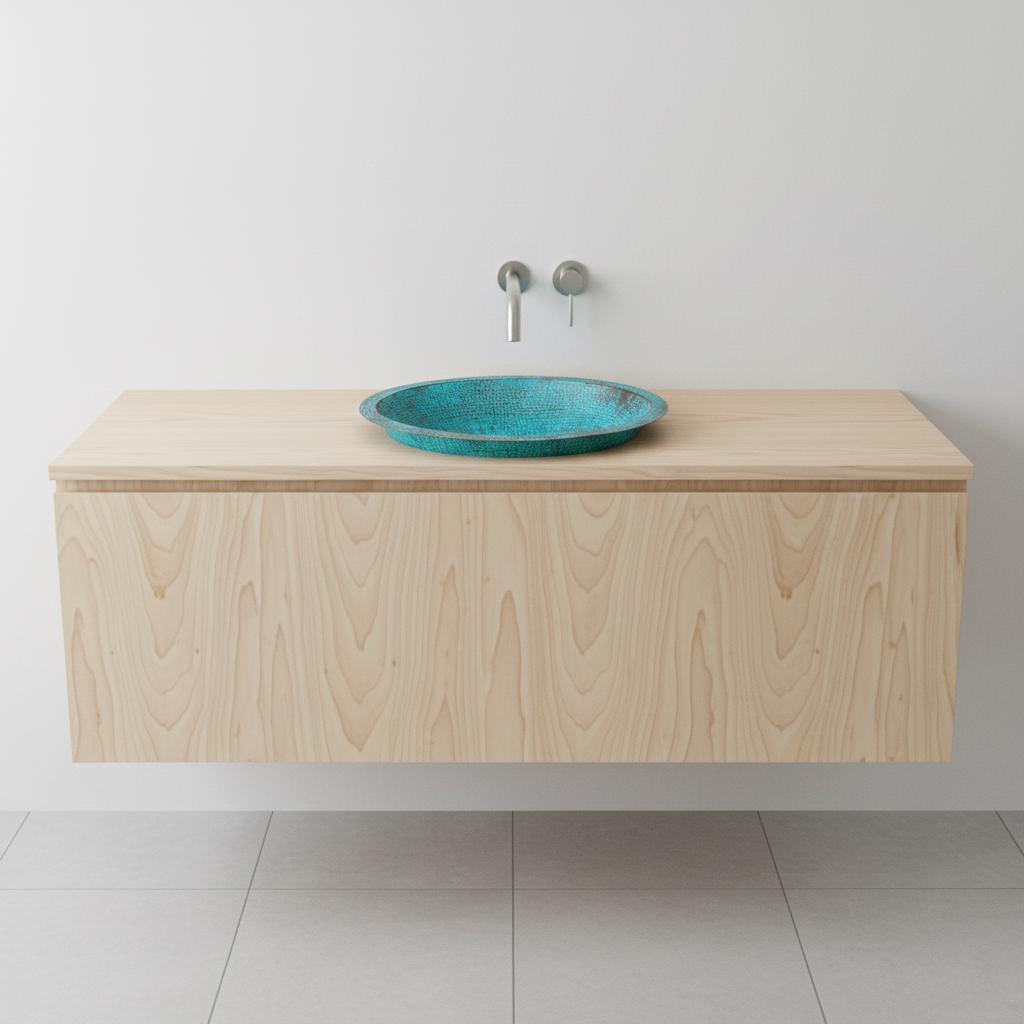 Handcrafted Oval Copper Vessel Basin with Turquoise Patina for Luxury Bathroom Vanity