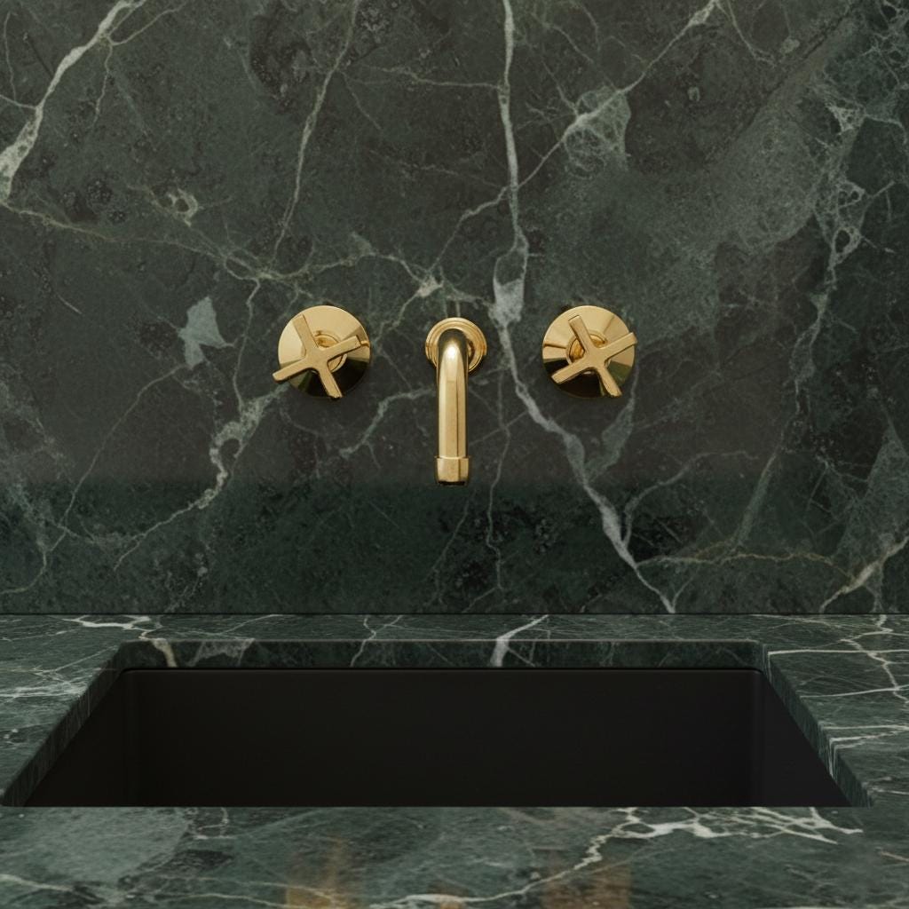 Unlacquered Solid Brass Wall Mount Faucet – Handmade Cross Handle Bathroom Mixer Or Bar Sink