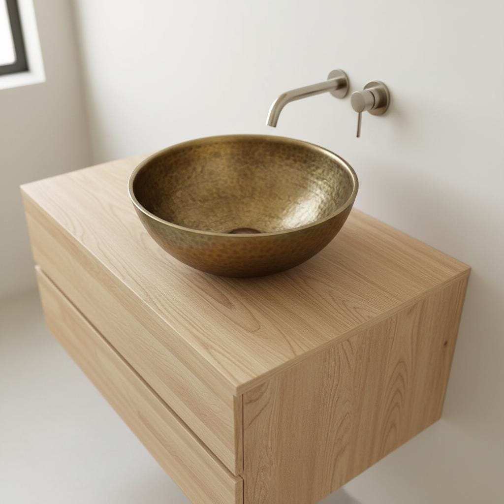 Handmade Round Brass Vessel Sink with Oil Patina Finish for Modern Bathroom Vanities
