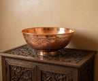 Handmade Solid Copper Vessel Sink with Engraved Bowl Design, Bathroom Vanity Countertop Basin