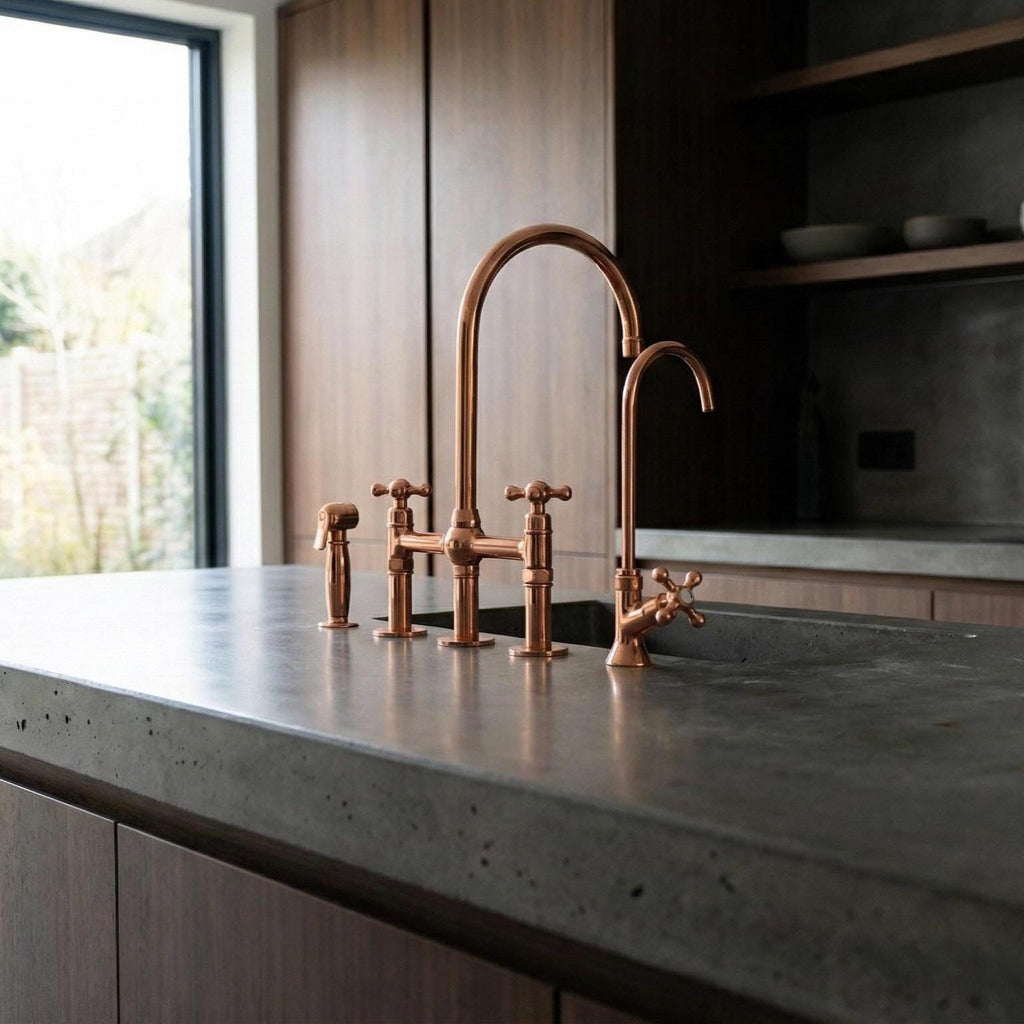 Solid Brass Farmhouse Kitchen Bridge Faucet with Sprayer And Cold Water Tap