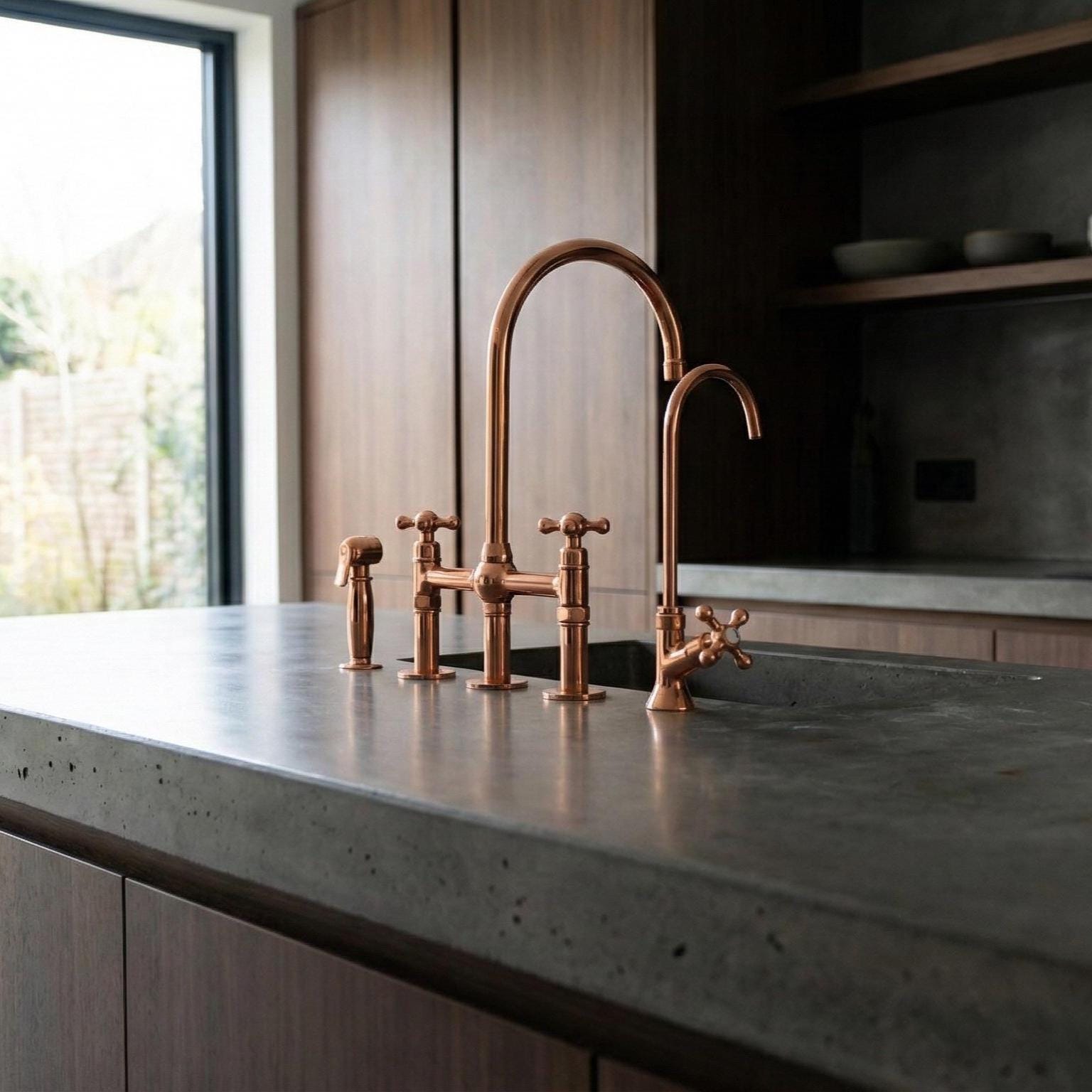 Solid Brass Farmhouse Kitchen Bridge Faucet with Sprayer And Cold Water Tap