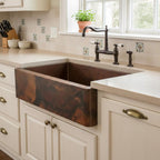 Handmade Fire Patina Hammered Copper Farmhouse Apron Front Sink for Modern Rustic Kitchen Designs