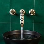 Wall-Mount Faucet – Unlacquered Brass & Resin Handle Bathroom Tap, Handmade Art Deco Basin Mixer