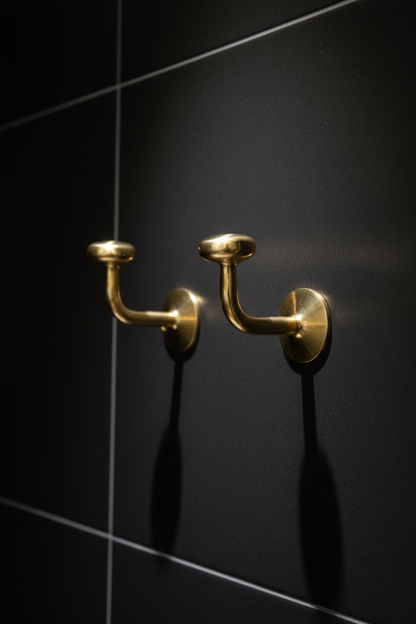 Two Solid Unlacquered Brass Wall Hook – Minimalist Handmade Coat & Towel Hanger