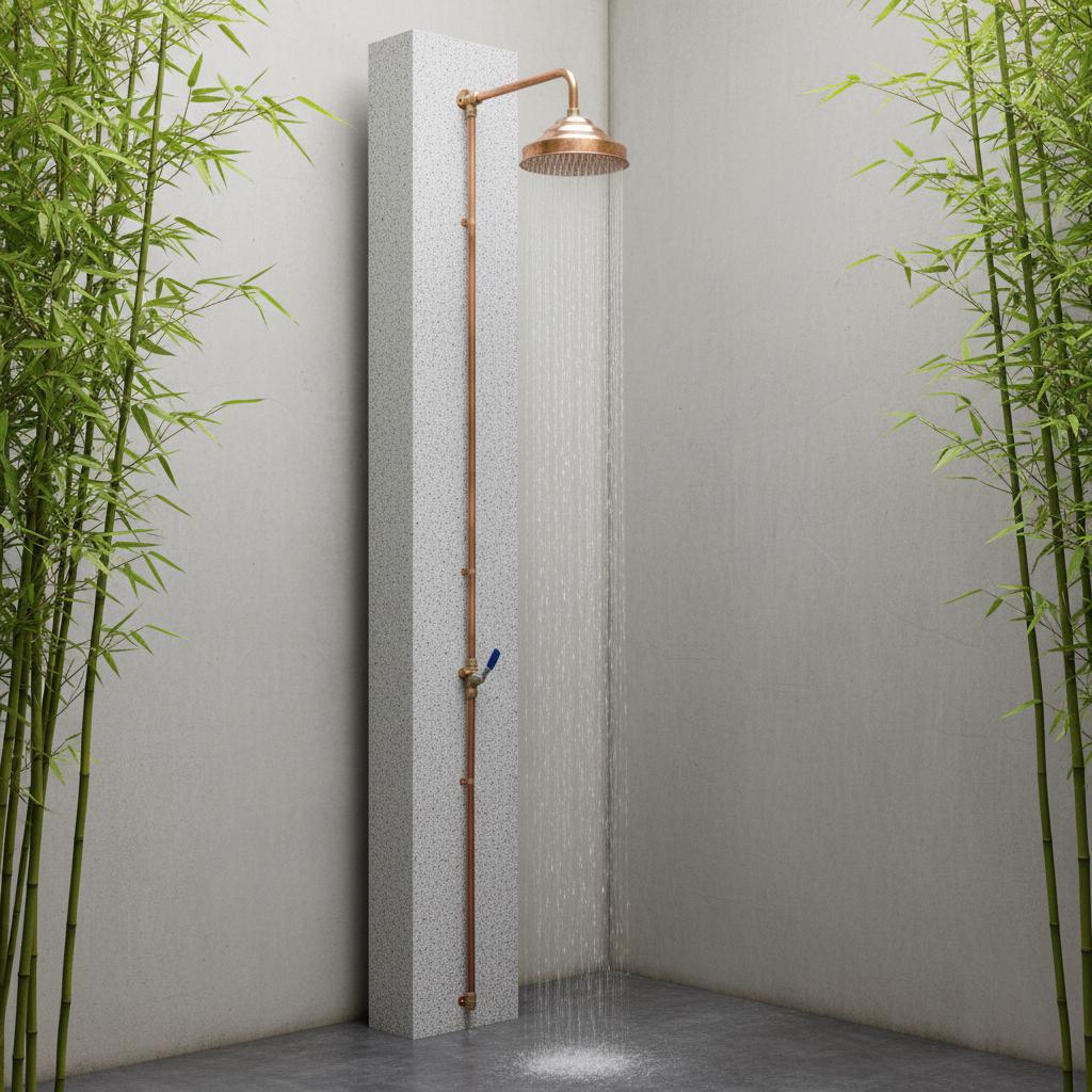 Outdoor Solid Copper Shower – Handmade Garden or Pool Shower with Brass Fixtures