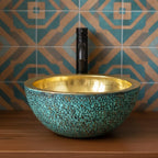 Handmade Green Patina Brass Vessel Sink: Bathroom Bowl for Vanity or Powder Room